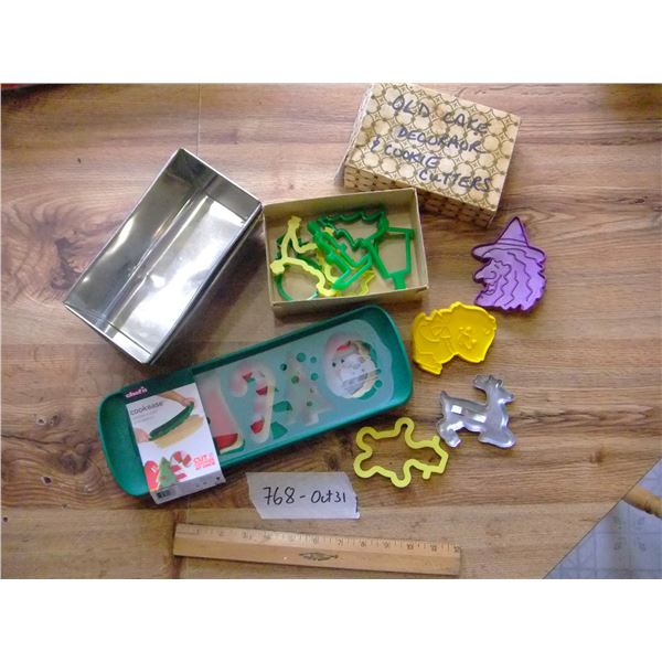 Vintage Cookie Cutters, Christmas Cookie Cutters and two Loaf Pans