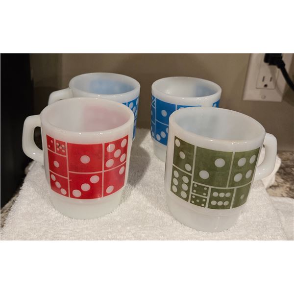 Set of 4 Fire King Domino 1960s stackable coffee mugs. Great condition, all shiny with no stains or 