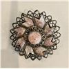 Image 1 : 1970 vintage silver tone metal brooch with matching screw back earrings. Filigree, pink tone opal gl