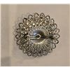 Image 2 : 1970 vintage silver tone metal brooch with matching screw back earrings. Filigree, pink tone opal gl
