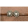 Image 3 : 1970 vintage silver tone metal brooch with matching screw back earrings. Filigree, pink tone opal gl