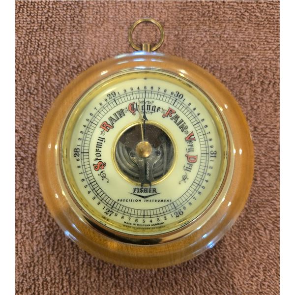Vintage Fisher precision aneroid barometer made in Western Germany.  Approx 4" diameter.