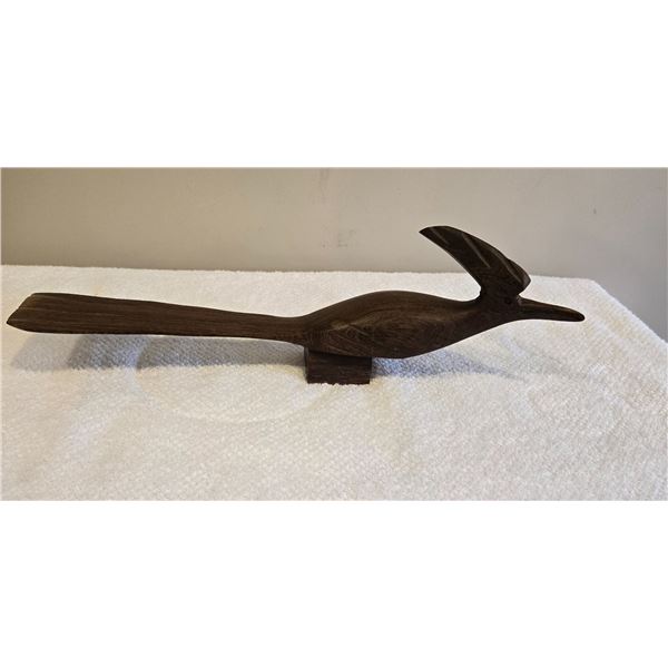 Vintage hand-carved ironwood roadrunner sculpture.  Approx 15" long, 5" high