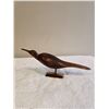 Image 1 : Vintage MCM hand-carved wooden shore bird or sandpiper. Red beaded eyes.  10" x 3 1/2" tall