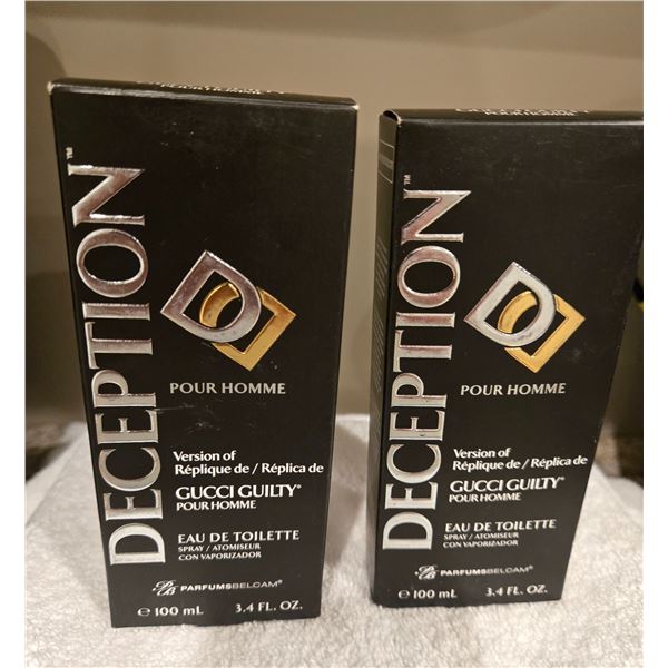 Lot of two Deception Pour Homme Eau de Toillette. 3.4 oz bottle, men's fragrance.