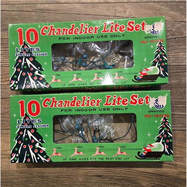 Two sets of vintage Christmas lights.  10 chandelier lights. Single flasher.  Made in Japan.  Boxes 
