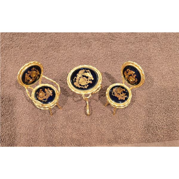 Vintage French Limoges miniature porcelain 3 piece furniture set - cobalt blue and gold.  Aprox 3 1/