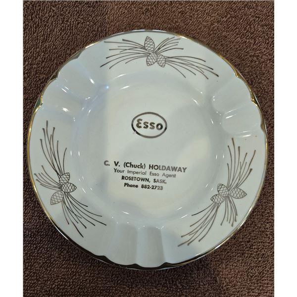 Vintage advertising ashtray - Esso, Rosetown, SK.  Georgian China - 1950s-1960s production. Decorate