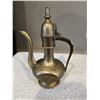 Image 1 : Vintage solid brass teapot Genie lamp pitcher. 6" tall.  Marked India 127, but hard to see.