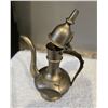 Image 2 : Vintage solid brass teapot Genie lamp pitcher. 6" tall.  Marked India 127, but hard to see.