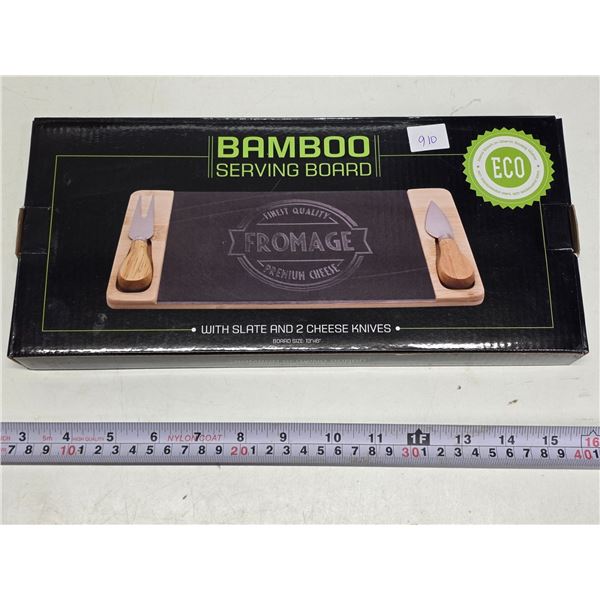 Bamboo Serving Board Plate w/2 Cheese Knives
