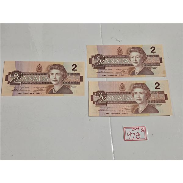 (3) 1986 Canada Two Dollar Bank Notes