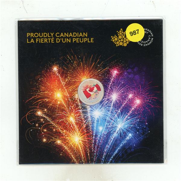 2017 Proudly Canadian $5 Fine Silver Glow-in-the-Dark Coin issued by the Royal Canadian Mint.