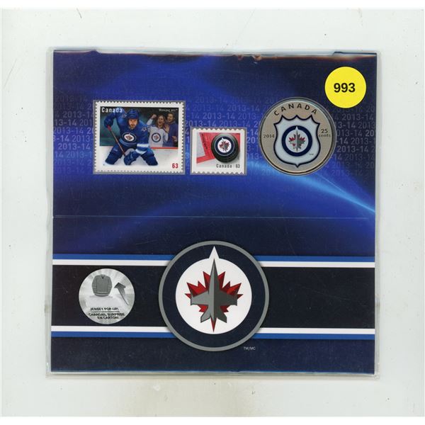 2014 Canada 25-Cent Winnipeg Jets NHL Coin and Stamp Pop-up Jersey Gift Set, issued jointly by the R