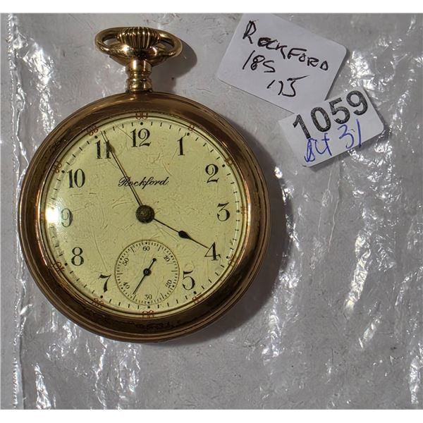 VINTAGE ROCKFORD18S, 17J, POCKET WATCH  RUNS