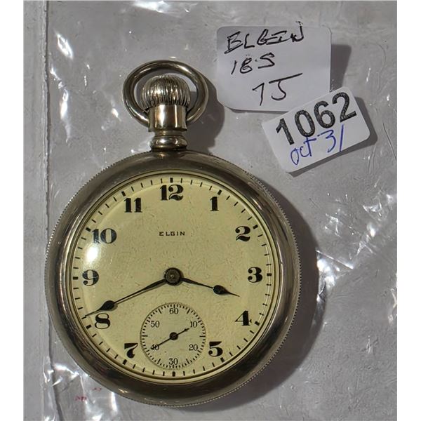 VINTAGE ELGIN 18S, 7J, POCKET WATCH, RUNS