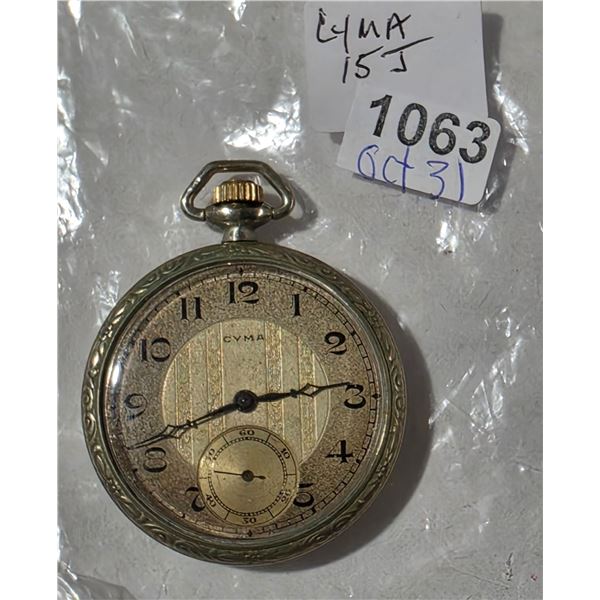 VINTAGE CYMA 15J, POCKET WATCH, RUNS, 44MM