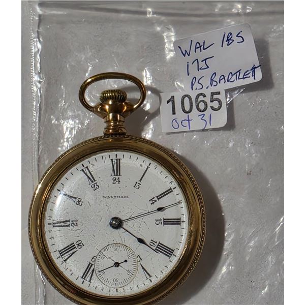 VINTAGE WALTHAM,18S,17J P/S. BARTLETT  POCKET WATCH, RUNS