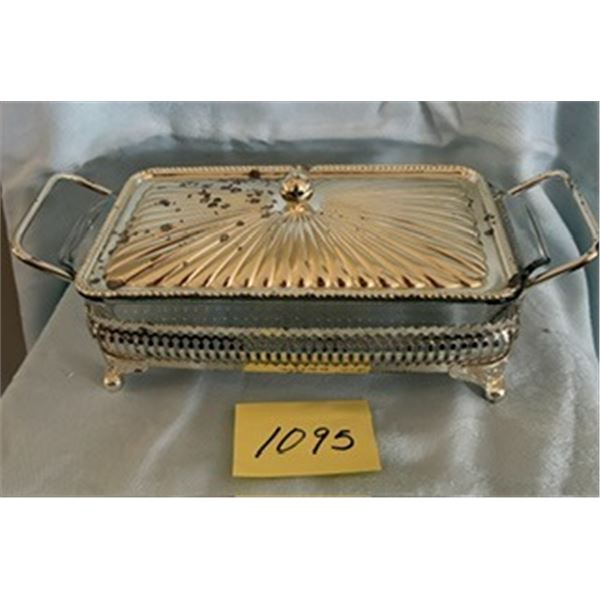 Baking Dish in Decorative Metal Stand for Table Presentation. Dish Approximately 9” X 5[x=#