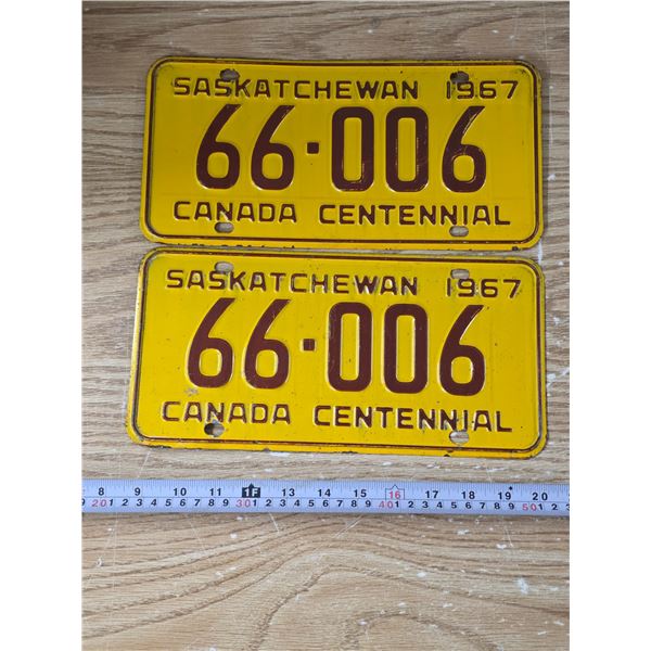 Pair of Sask 1967 Centennial Licence Plates
