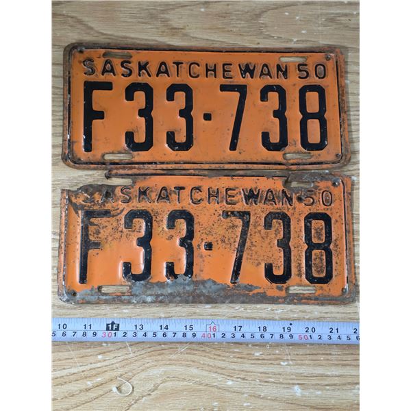 Pair of Sask 1950 Farm Licence Plates