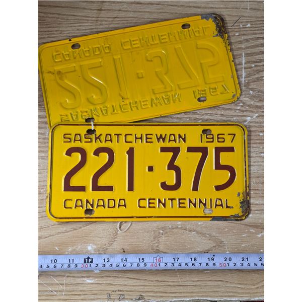 Pair of Sask 1967 Centennial Licence Plates