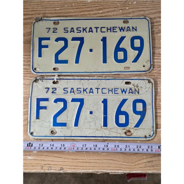 Pair of Sask 1972 Farm License Plates