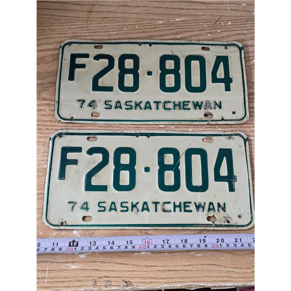 Pair of Sask 1974 Farm License Plates