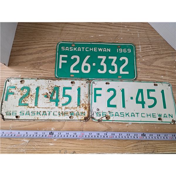 (3) Sask Farm License Plates – 1966 (Pair) & 1969