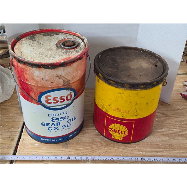Vintage Esso & Shell Oil Pails – Empty