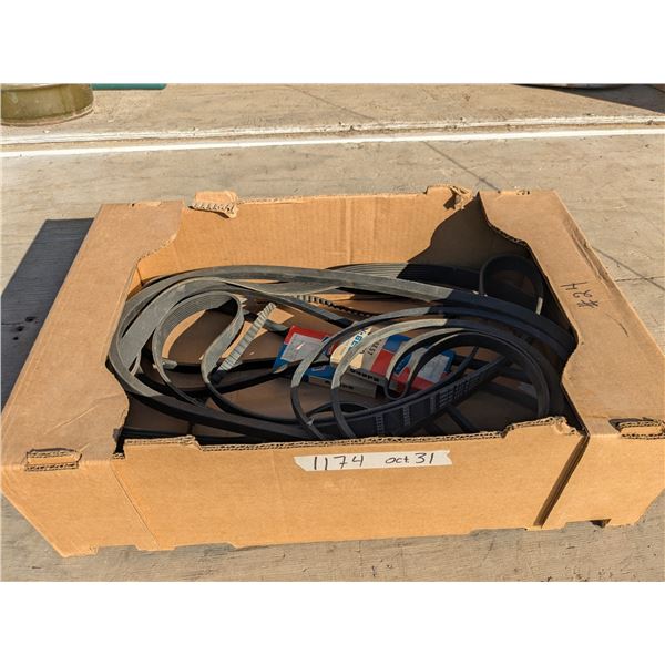 Box of assorted automotive belts (NOS)