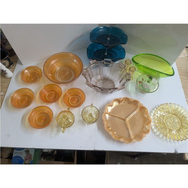 Assorted colored glassware