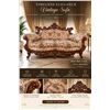 Image 1 : Ornate Carved Wood Settee with Floral Upholstery, 64" Wide x 31" Deep x 44" High