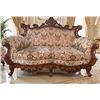 Image 2 : Ornate Carved Wood Settee with Floral Upholstery, 64" Wide x 31" Deep x 44" High