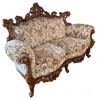 Image 4 : Ornate Carved Wood Settee with Floral Upholstery, 64" Wide x 31" Deep x 44" High