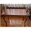 Image 1 : Rectangular Wood Tray Table with Floral Motif, 27 ft Wide x 19 ft High, Decorative Handles