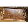 Image 2 : Rectangular Wood Tray Table with Floral Motif, 27 ft Wide x 19 ft High, Decorative Handles
