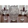 Image 1 : Crystal Cut Glass Vase With Pair Of Star-Shaped Crystal Candle Holders