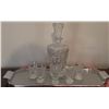 Image 1 : Cut Crystal Decanter With Stopper And 6 Matching Glasses On Silver Tone Tray