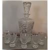 Image 3 : Cut Crystal Decanter With Stopper And 6 Matching Glasses On Silver Tone Tray