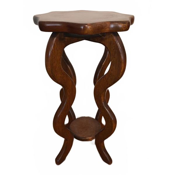 Wood Plant Stand with Undulating Legs and Decorative Top, 24 in. Height