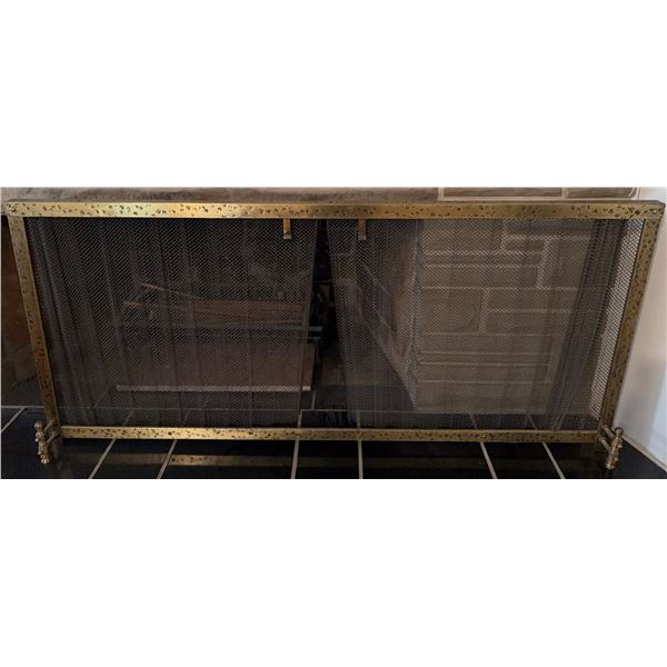 Decorative Brass Fireplace Screen with Mesh Panel, 55" Wide x 25" High