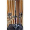 Image 3 : Glass Decanter with Stopper and Ornate Metal 3-Arm Candelabra Set