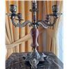 Image 4 : Glass Decanter with Stopper and Ornate Metal 3-Arm Candelabra Set