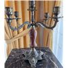 Image 5 : Glass Decanter with Stopper and Ornate Metal 3-Arm Candelabra Set