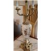 Image 2 : Decorative Table Lamp with Brass Base and Ornate White and Gold Floral Ceramic Body