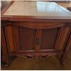 Image 1 : Wood Side Cabinet with Marble Top, Woven Front Doors, 22"H x 25"W x 25"D