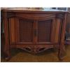 Image 2 : Wood Side Cabinet with Marble Top, Woven Front Doors, 22"H x 25"W x 25"D