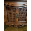 Image 5 : Wood Side Cabinet with Marble Top, Woven Front Doors, 22"H x 25"W x 25"D