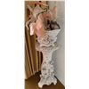Image 1 : White Ceramic Plant Stand With Relief Floral Detail and Artificial Flower Arrangement